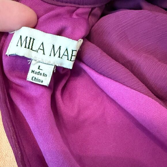 Mila Mae Plum Ruched Chiffon Maxi Dress Flutter Sleeves Lined Flowy Dress-EE9 - Picture 10 of 10